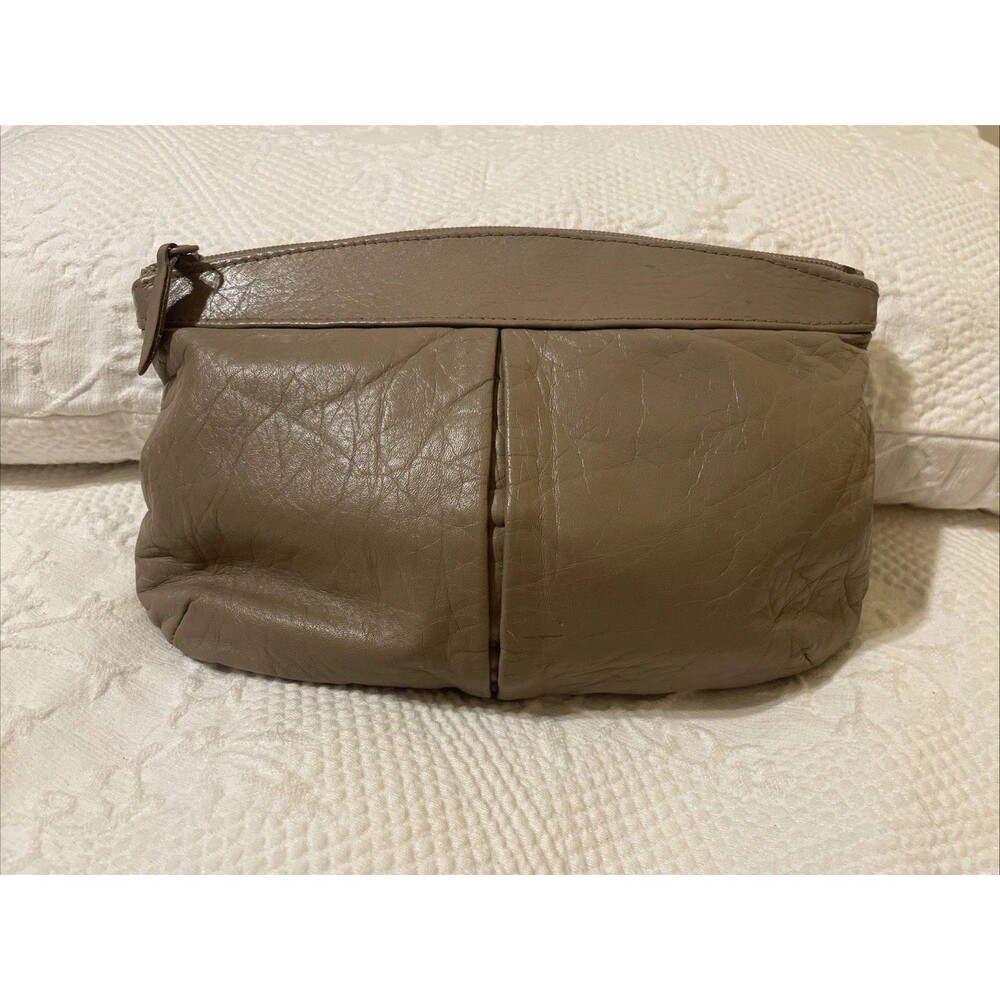 Vintage 80’s Contessa Genuine  Brown Leather Clutch Purse Gold Lining Retro